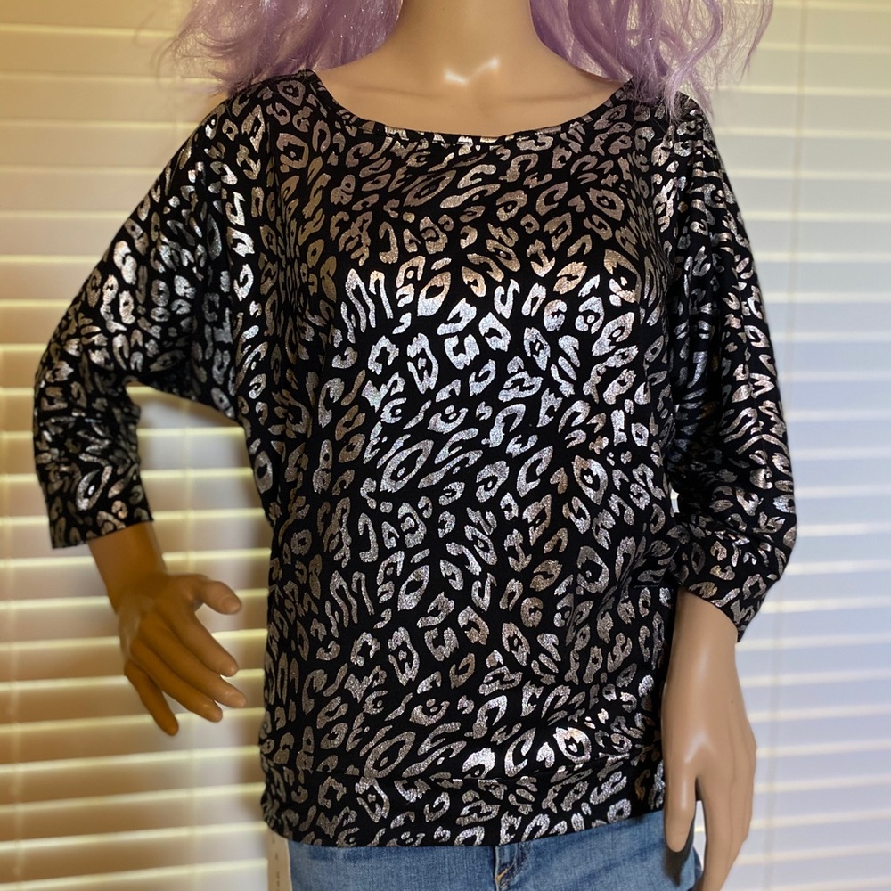 Absolutely Famous Black Silver 1/2-Sleeves Top Sml